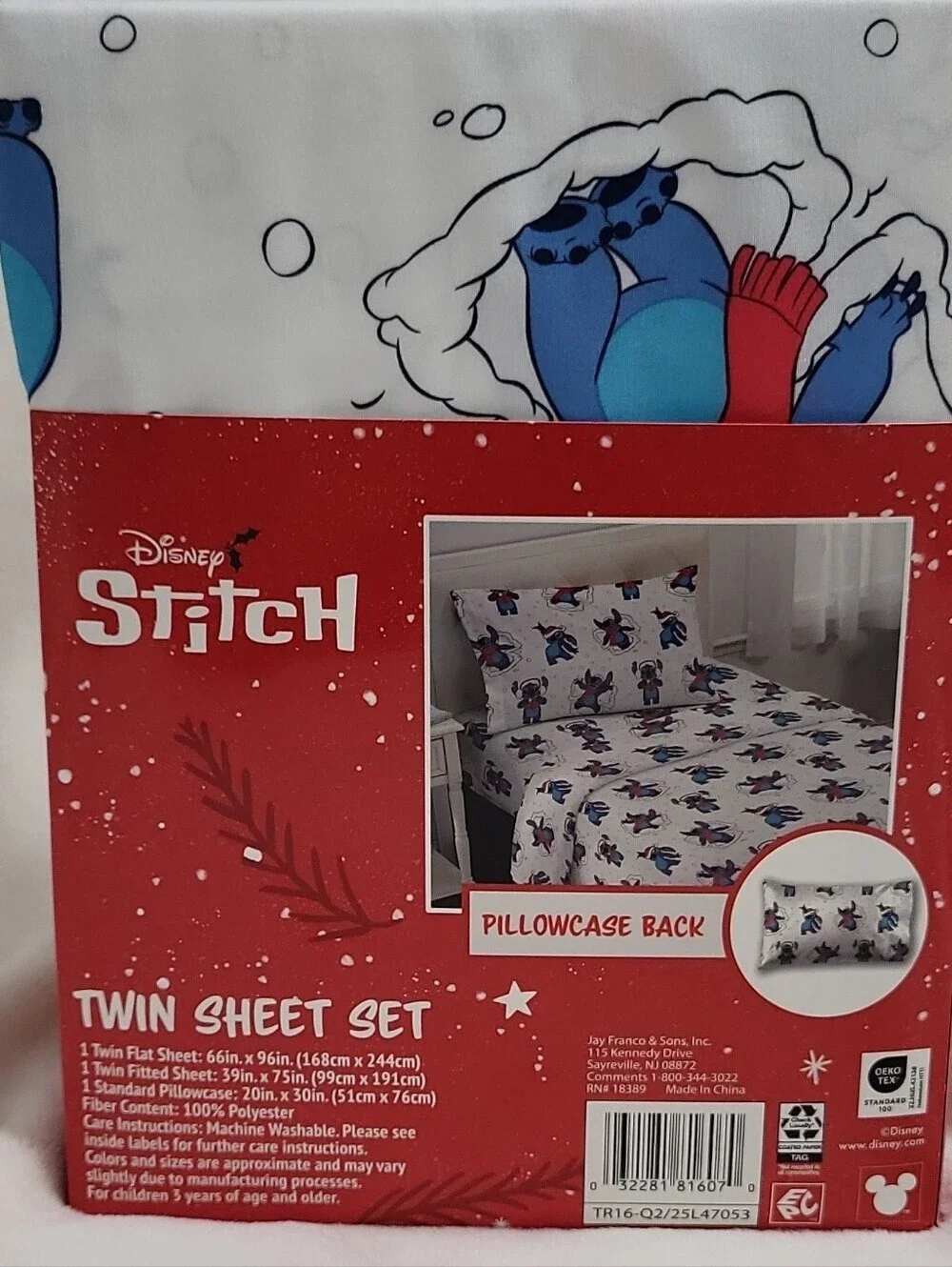 Disney Stitch Twin Sheet Set Holiday 3 Piece Set Christmas Sheets New